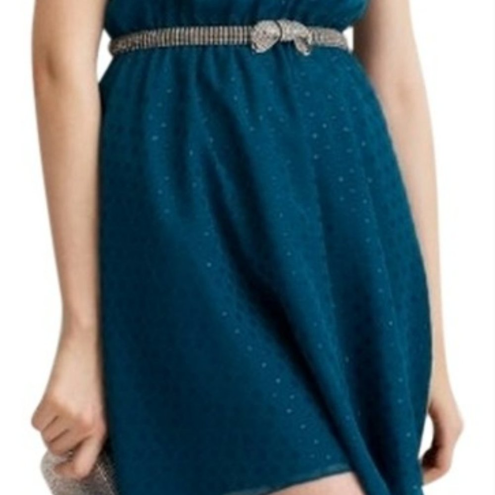 Erin Fetherston Teal Shirred Neck Sheath Bnwt Orig Price Cocktail Dress - Picture 3 of 9